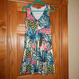 Women's Size Small S LOVEU DEAR Tropical Hawaiian Print Flamingo Beach Sun Dress